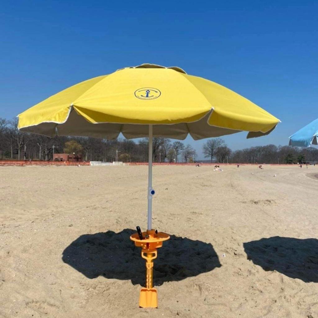 Anchor Works beach umbrella and sand anchor with shovel